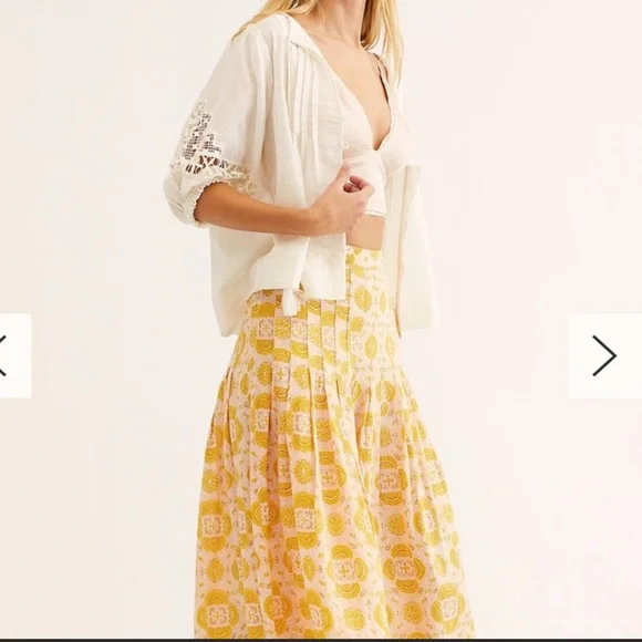 Free People Pink and Yellow Wide Leg Printed Pants - Picture 2 of 16